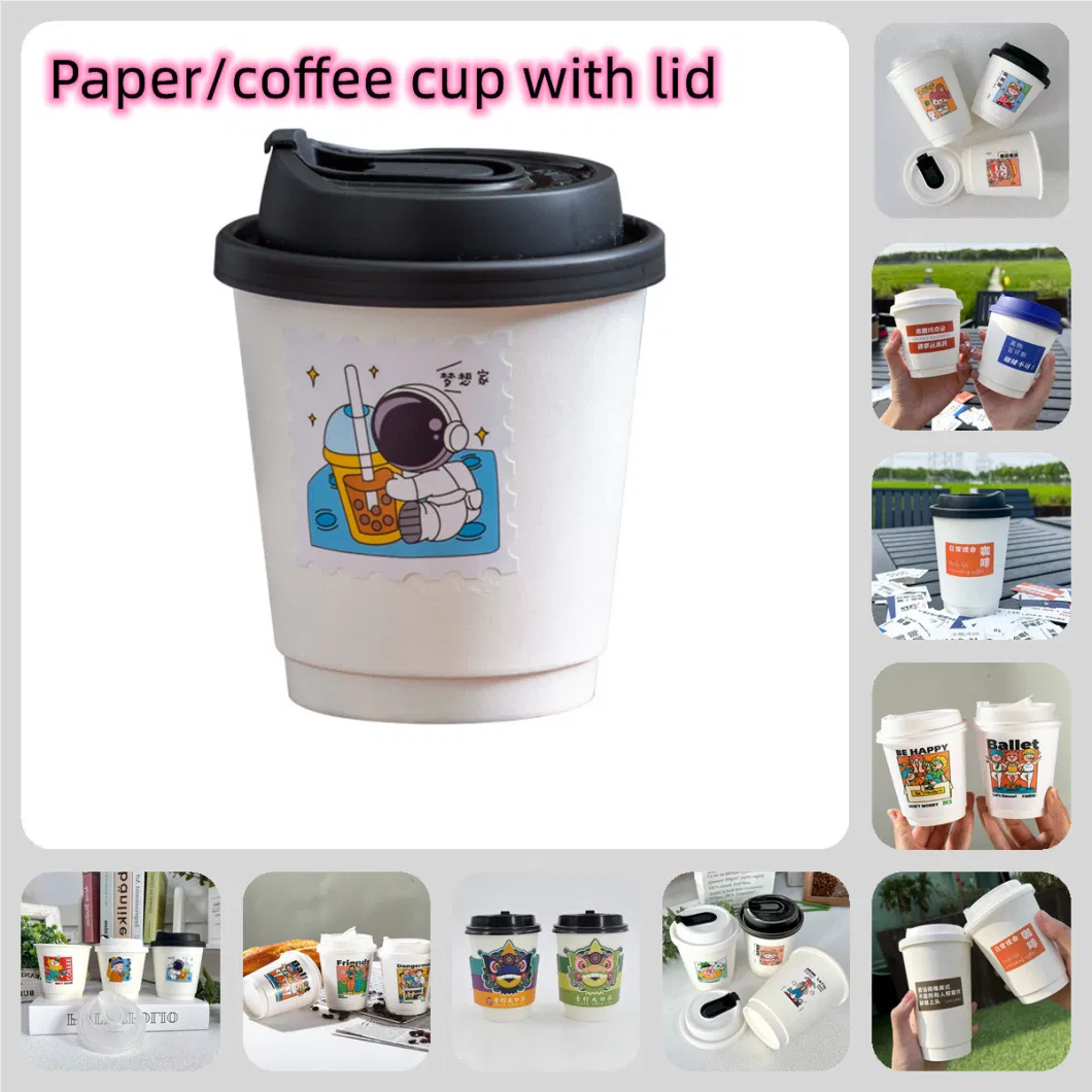 Packaging Coffee Carrier Printed Promotional White Kraft Paper Bags with Twisted Handle for Coffee Cakes Snack Shop