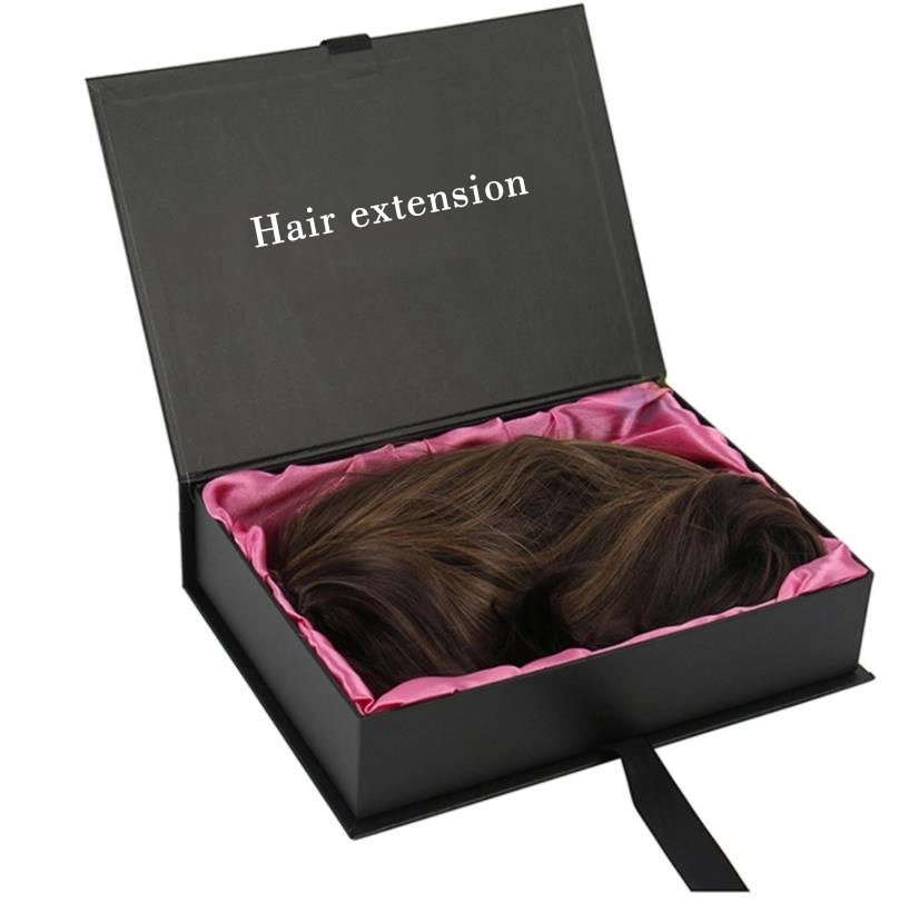 Wholesale Custom Logo Black Magnetic Cardboard Paper Gift Wig Luxury Hair Extension Packaging Box