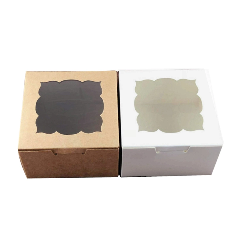 Wholesale Kraft Paper Food Mini Cheesecakes Pastry Macarone Chocolate Cake Packaging Box with Clear Window