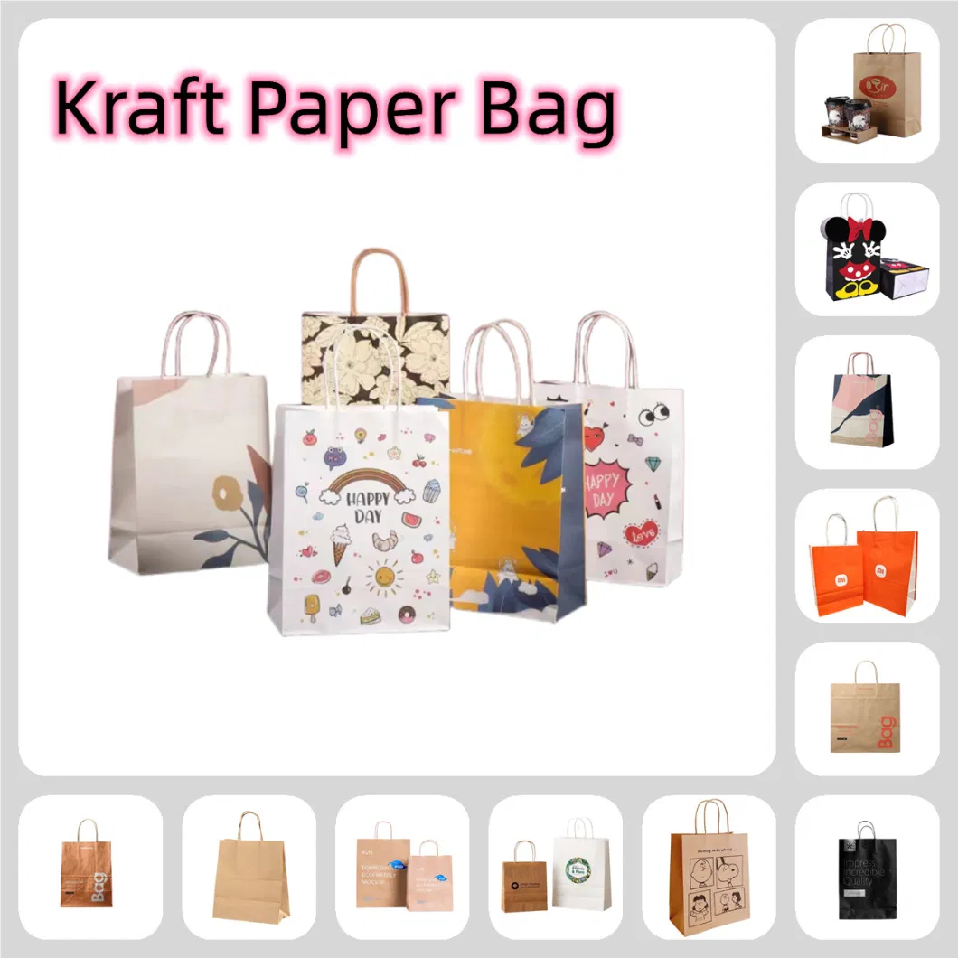 Packaging Coffee Carrier Printed Promotional White Kraft Paper Bags with Twisted Handle for Coffee Cakes Snack Shop