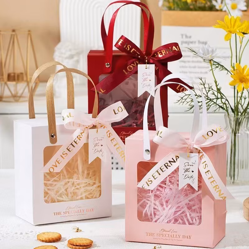 Custom Logo and Size Colored Paper White Clear Bakery Cake Bag Custom Logo Bento Transparent Cakes Paper Bag with Clear Window