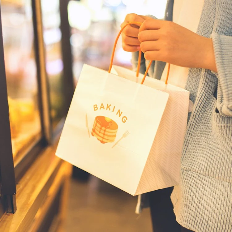 Packaging Coffee Carrier Printed Promotional White Kraft Paper Bags with Twisted Handle for Coffee Cakes Snack Shop