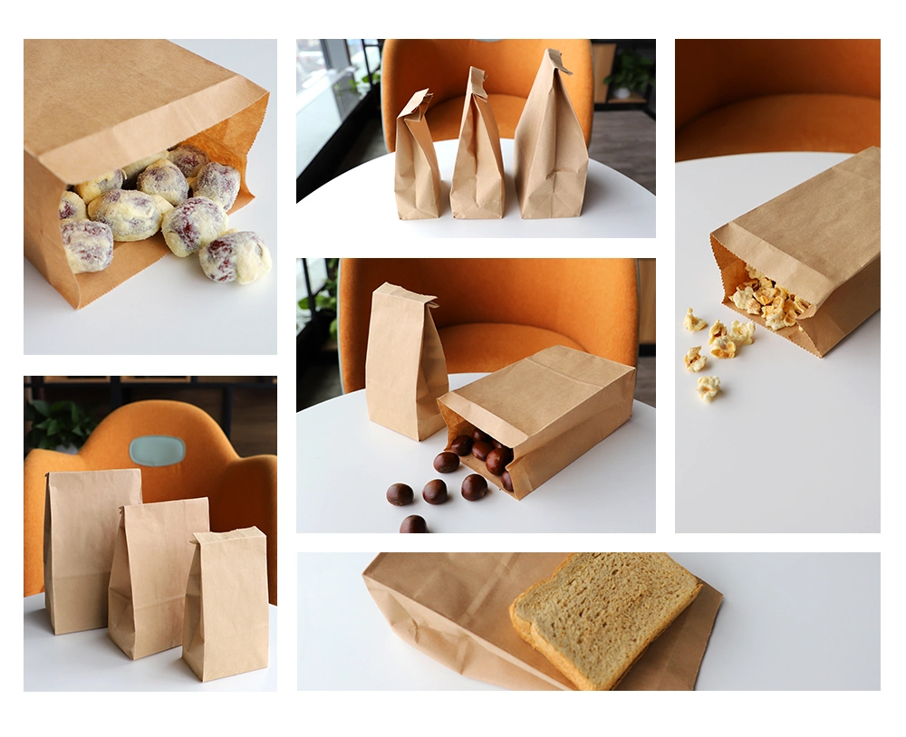 Customized No Handle Brown Kraft Paper Bag Food Thick Lunch Paper Bag