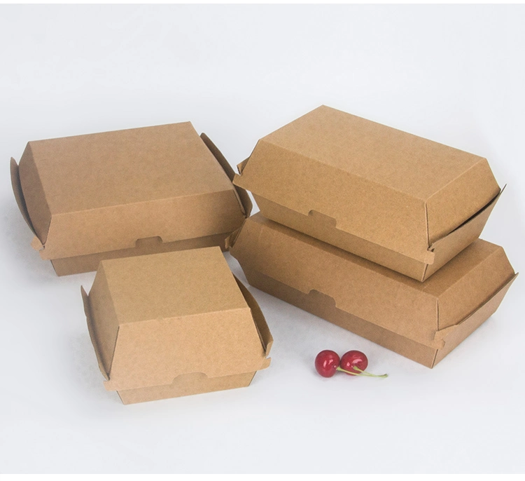 Custom Full Color Brown White Square Large Mini Disposable Corrugated Take out Folding Paper Food Packaging Burger Box