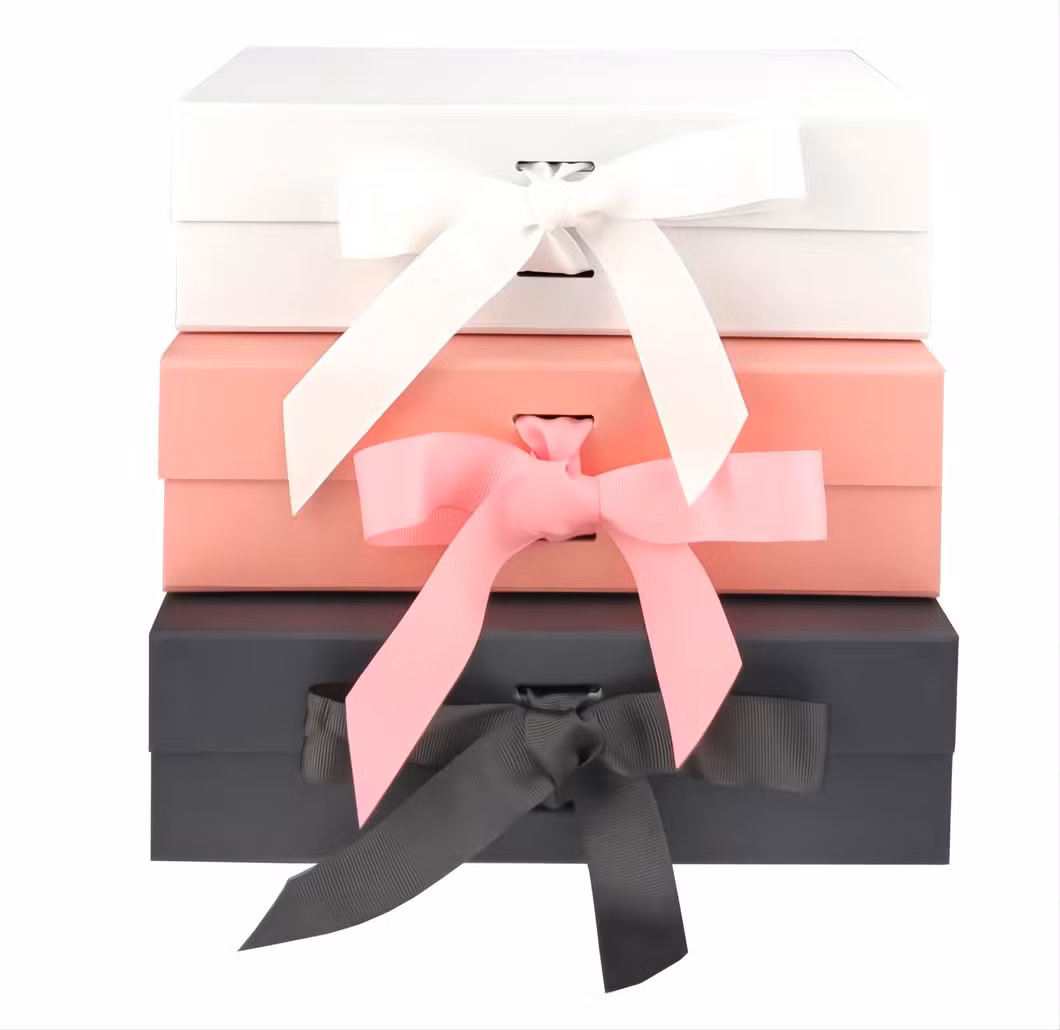 Foldable Rigid Cardboard Cosmetics Makeup Jewelry Clothes Magnetic Paper Gift Packing Box for Watch Wedding Party Christmas Festival Gift Packaging with Ribbon