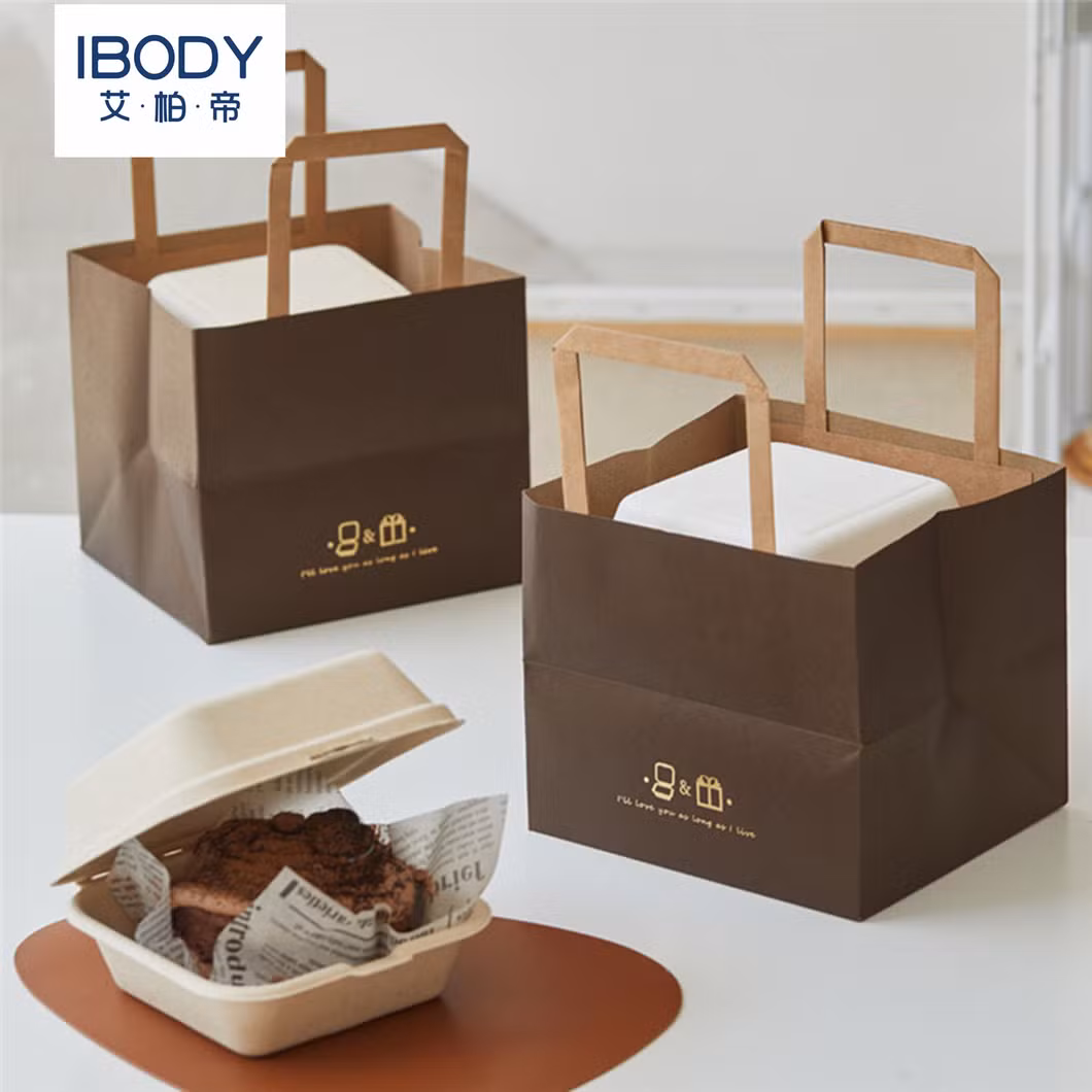 Wholesale Fashion Eco Friendly Food Grade Bread Packaging Small Paper Bags with Logo for Cake Box Kraft Paper Bag