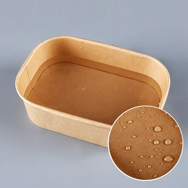 Wholesale Restaurant Take Away Food Rectangle Bowl Disposable Kraft Paper Square Bottom Salad Bowl Lunch Box with Lid