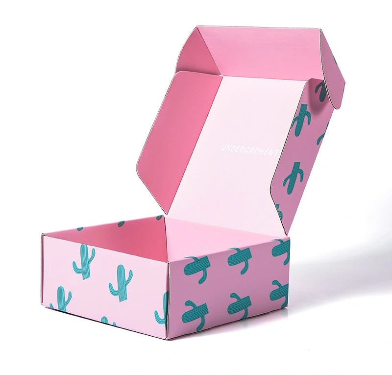 Paper Box Underwear Clothing Packing Shipping Box Corrguated in Pink for Garment Packaging Delivery