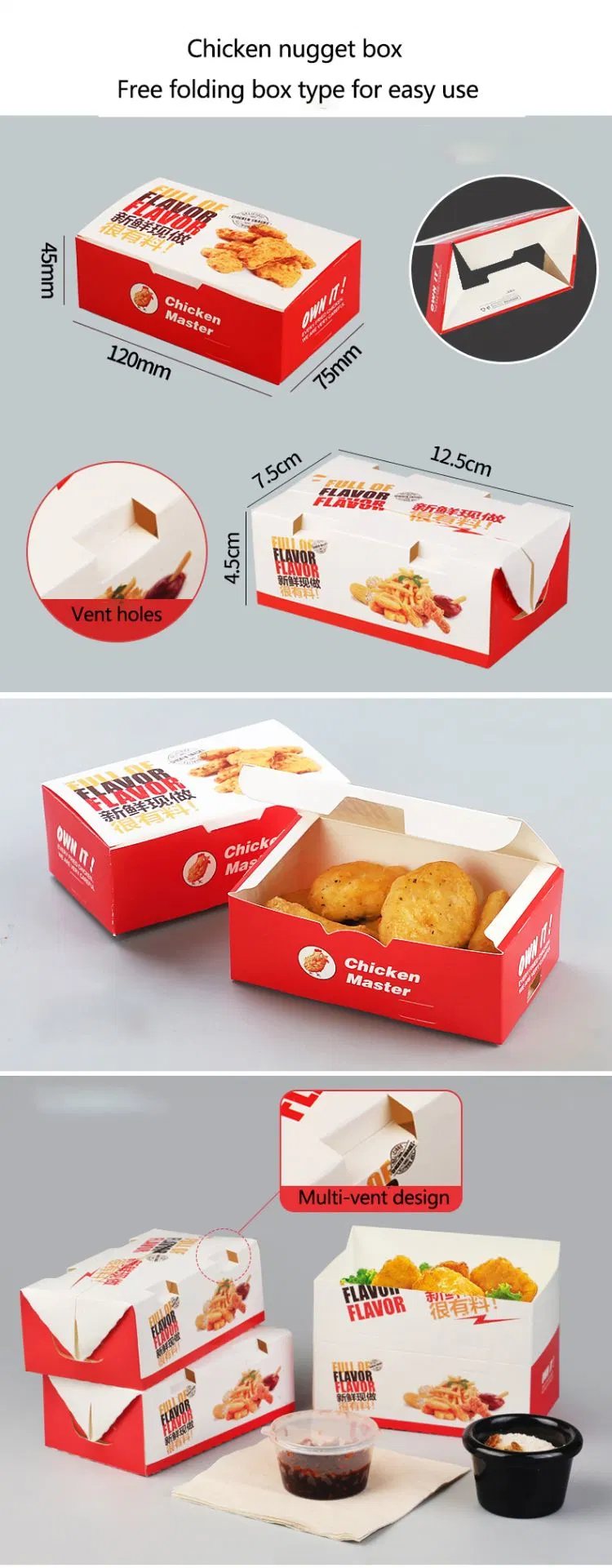 Wholesale Custom Printed Takeaway Paper Containers Burger French Fries Popcorn Fried Chicken Cake Food Packaging Box