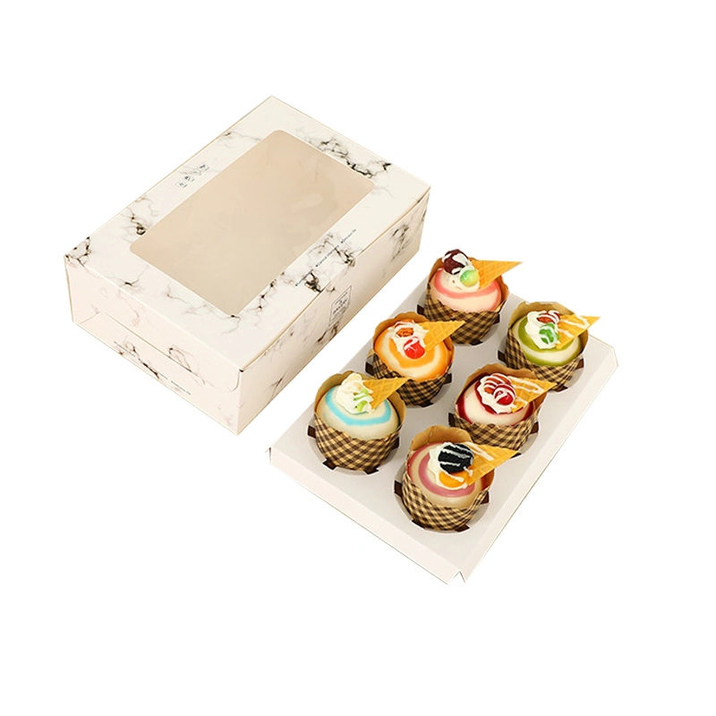 Custom Printed 2 4 6 12 Holes Wedding Christmas Cookie Baking Packaging Single Mini Kraft Paper Cupcake Cake Boxes with Window