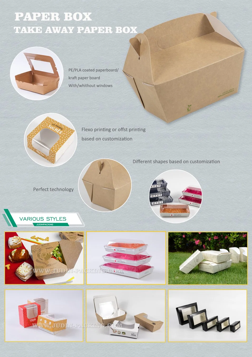 Disposable Kraft Paper Box Take Away Box for Food Packaging