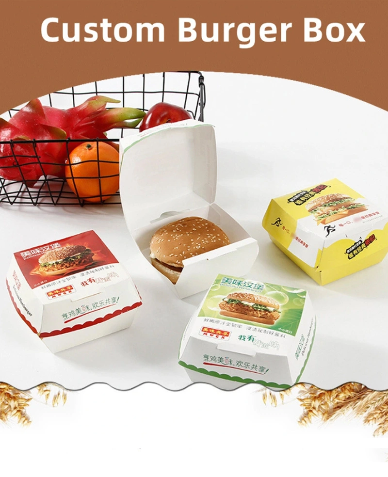 Custom Paper Food Packing Takeaway Free-Folding Burger Box Packaging with Custom Size and Logo