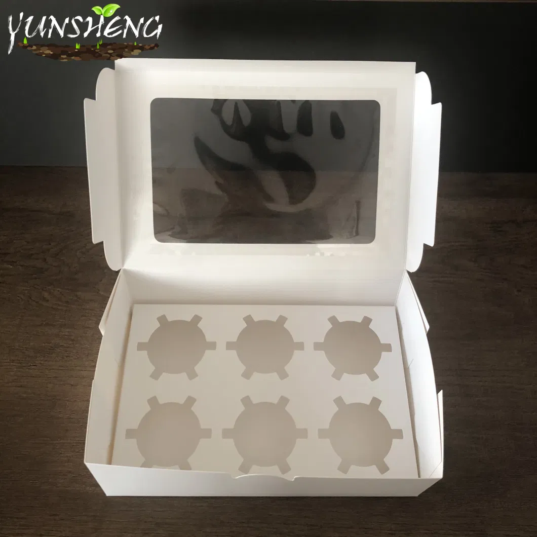 Disposable Kraft Cupcake Cardboard Paper Box with Displaying Window