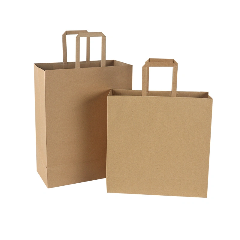 Fast Food Pizza Take Away Kraft Carrier Paper Bag with Flat Handle