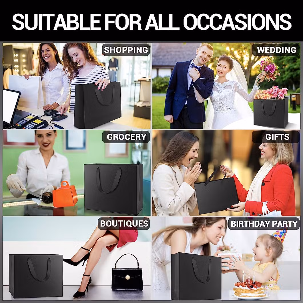 Customized Logo Printed Cosmetic Clothing Gift Black Brown Craft Kraft Paper Bags