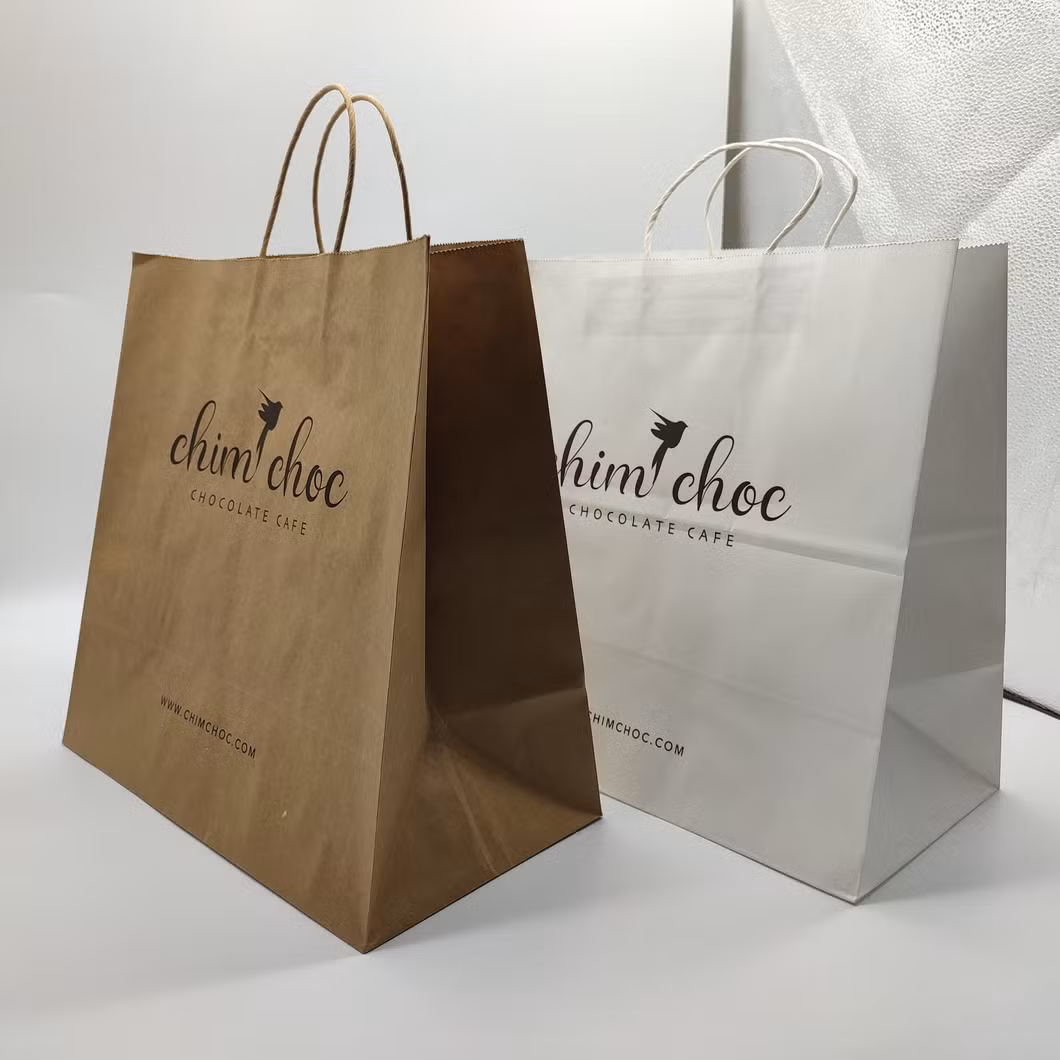 Wholesale Full Customized Logo Printed Shopping Paper Bag with Handle Brown and White Kraft Paper Bags with Your Own Logo