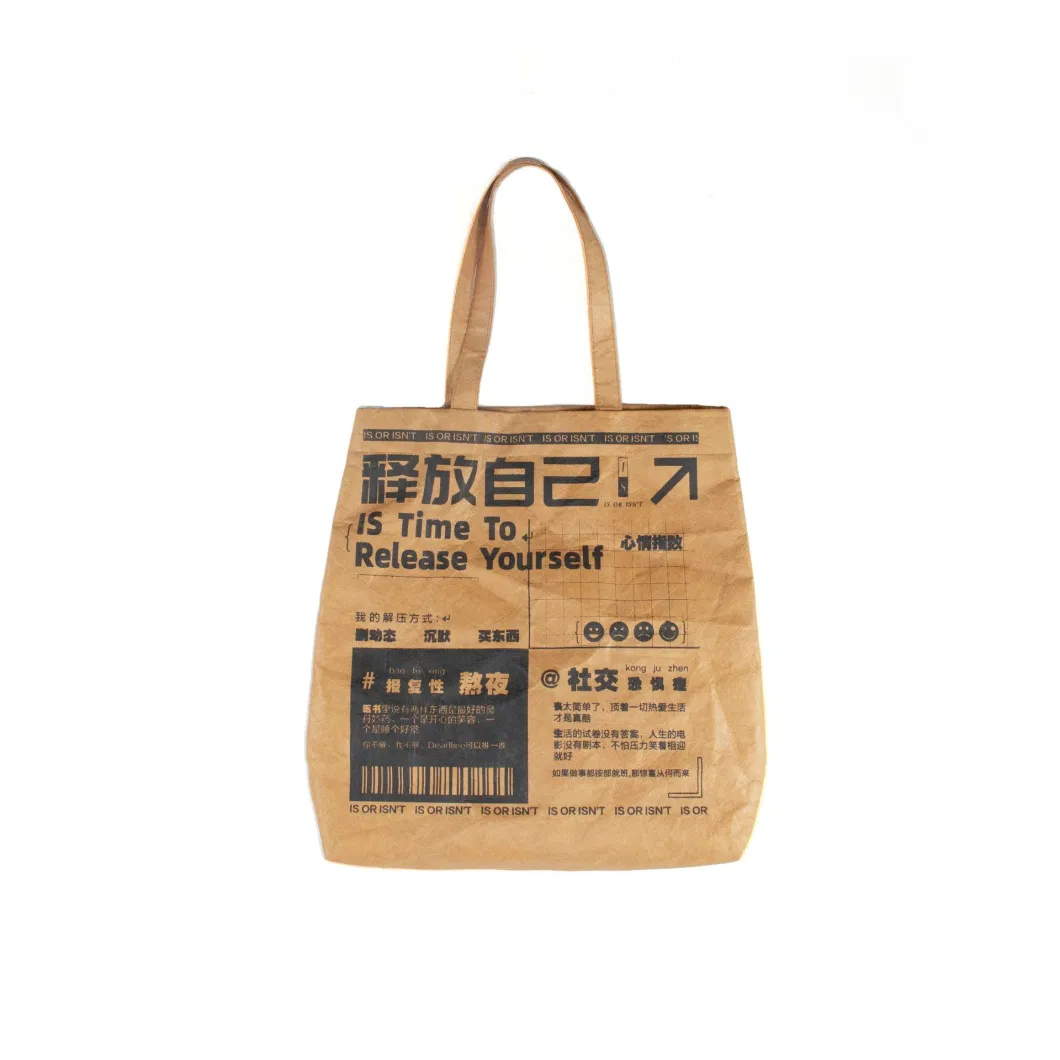 High Quality Brown Durable Waterproof Coated DuPont Paper Thermal Bag Insulated Lunch Cooler Tyvek Tote Bag for Food with Custom Logo