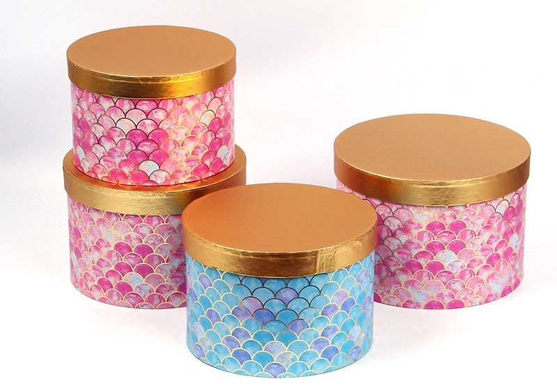 Custom Gold Stamping Mermaid Cylinder Round Box Wedding Round Gift Paper Box Decoration Flower Packaging Box