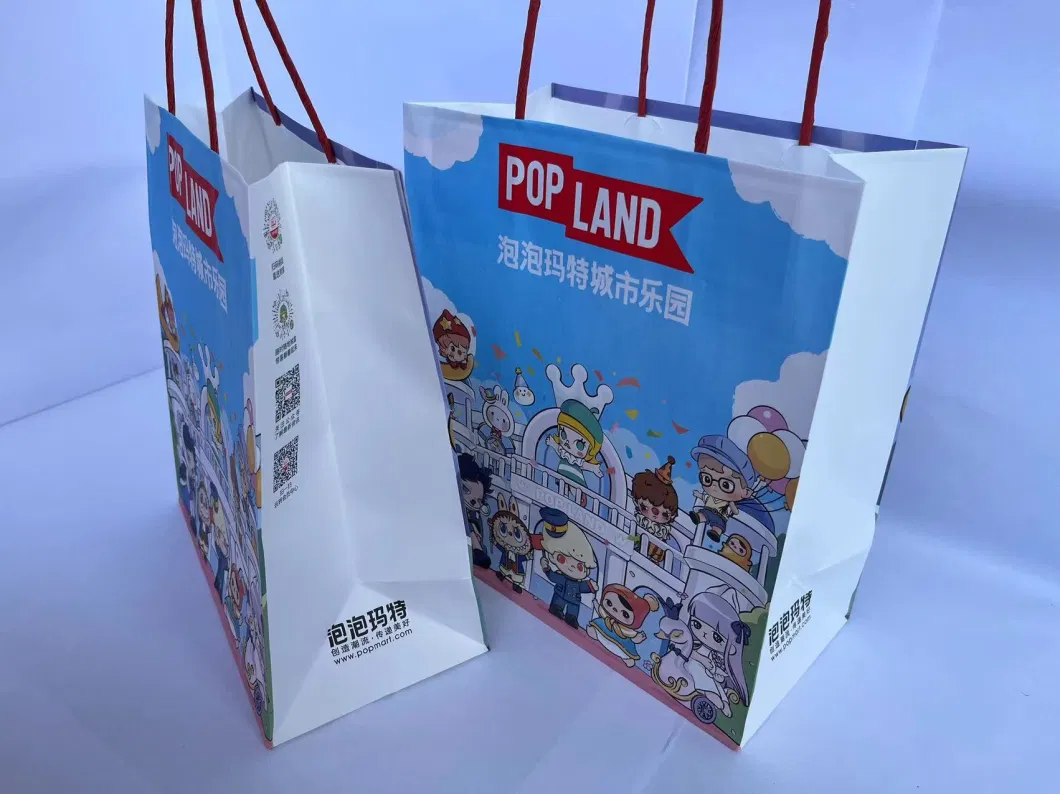 Pop Mart Custom Printed Pizza Coffee Takeaway Retail Shopping Twisted Handle Carrier Craft Kraft Blank Brown Paper Bag