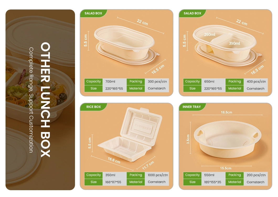 Rearun Biodegradable Cornstarch Lunch Box China Wholesaler Custom Paper Takeaway Bento Box Disposable Lunch