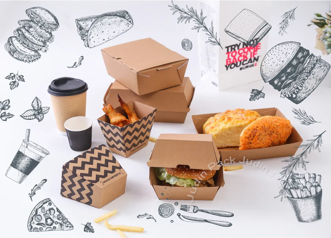 Kraft Paper Fast Food Hamburger Clamshell Packaging Box