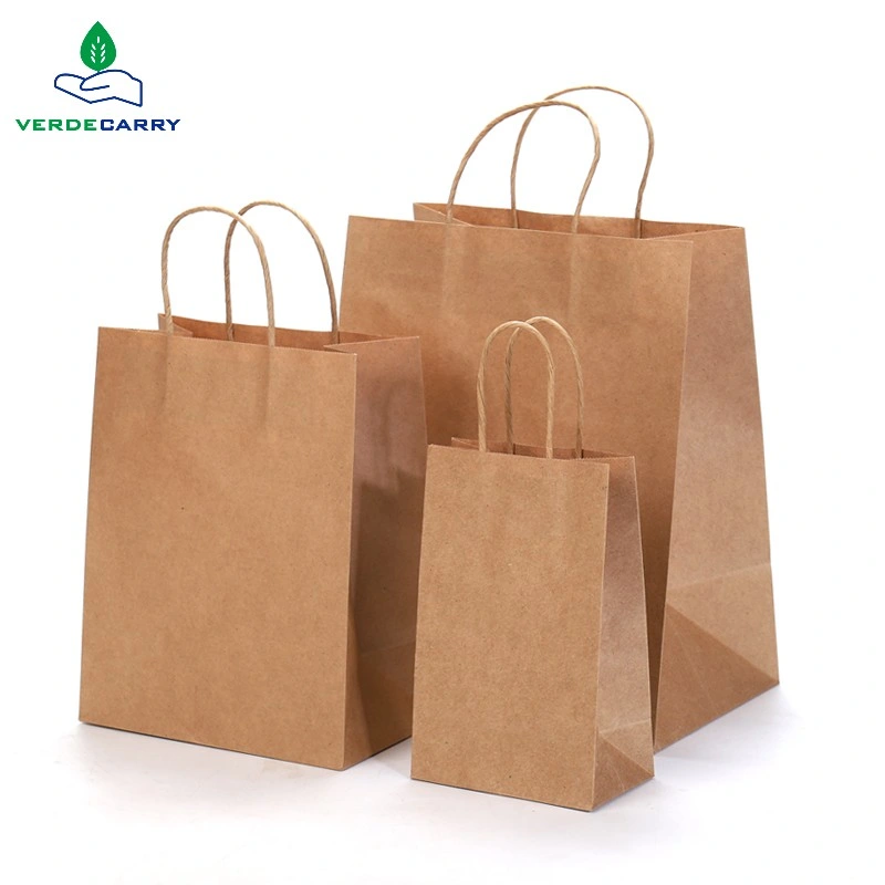 Custom Made Twisted Paper Handles Brown Takeout Takeaway Fast Food Kraft Paper Bag for Restaurant Packaging Customized Printed Shopping Craft Paper Bags