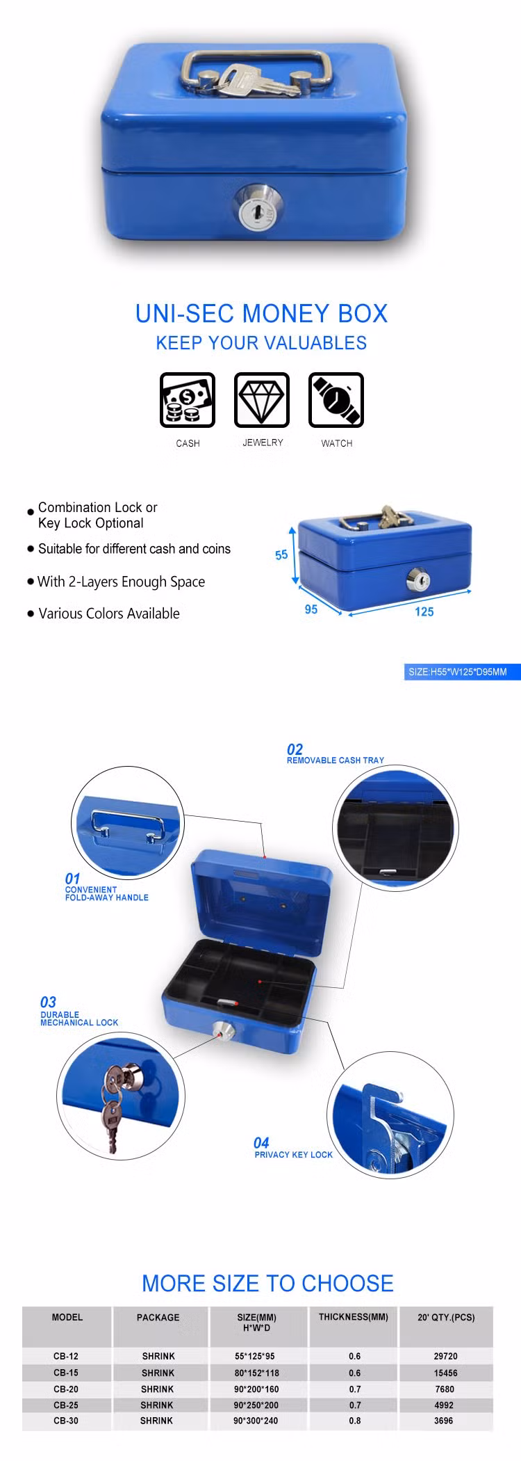 Cheap Price Factory Wholesale High Used China Manufacturer Security Cash Locker Commercial Cash Box Chinese Supplier New Fashion Cheap Dual Channel (CB-12)