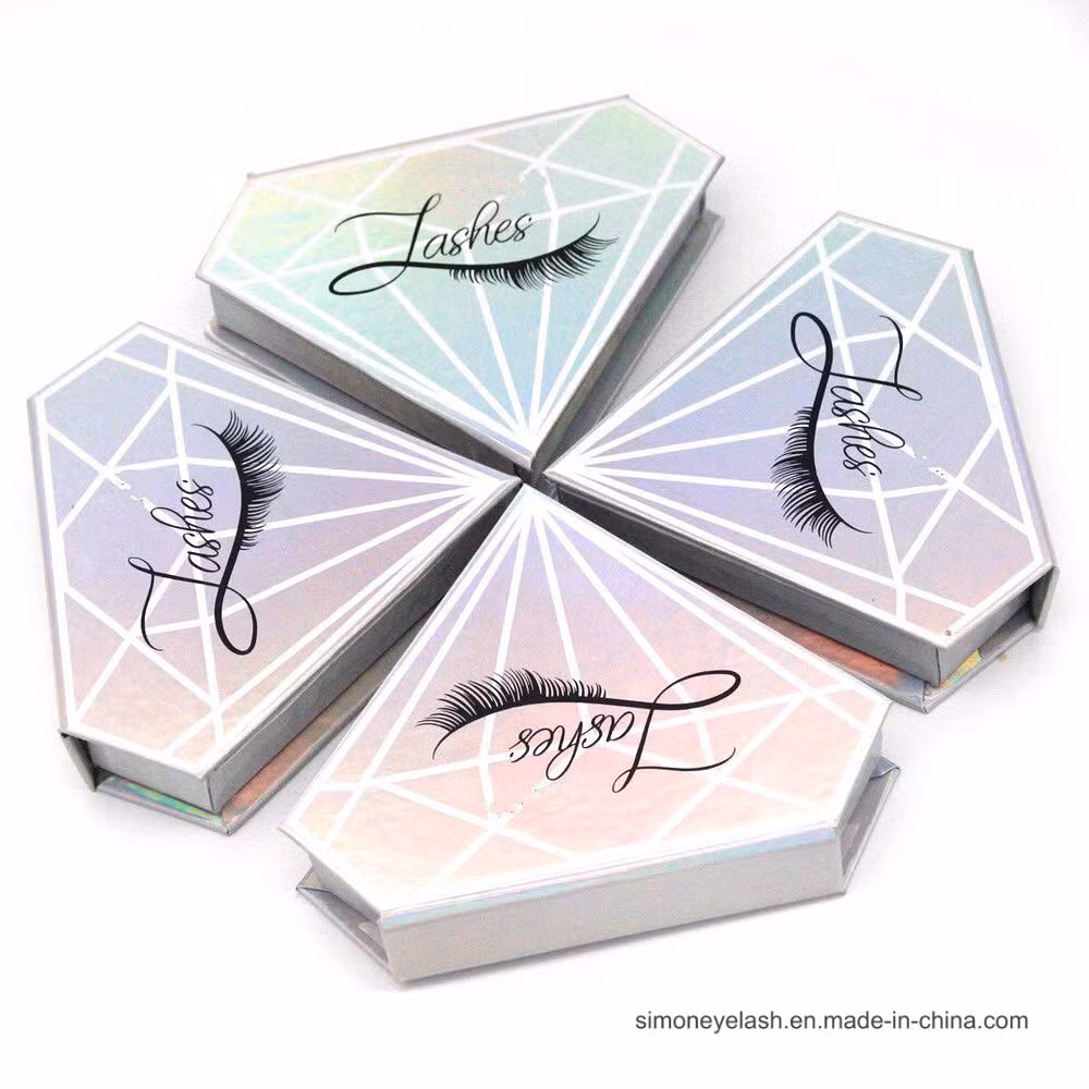 Diamond Shape Holographic Eyelash Package Box with Marble Design