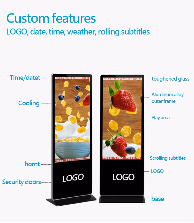 Interactive Display Signage LCD Display Monitor Indoor Advertising Vertical Screen TV Display Screen Full Color