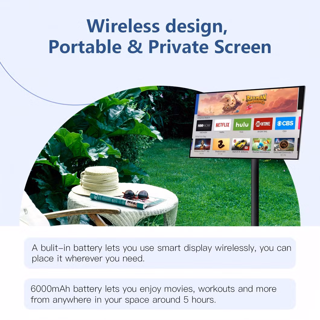 Portable 24 Inch Smart TV with Touch Display Screen & Rotate Function Floor Standing Monitor for Work Studying Workout Gaming