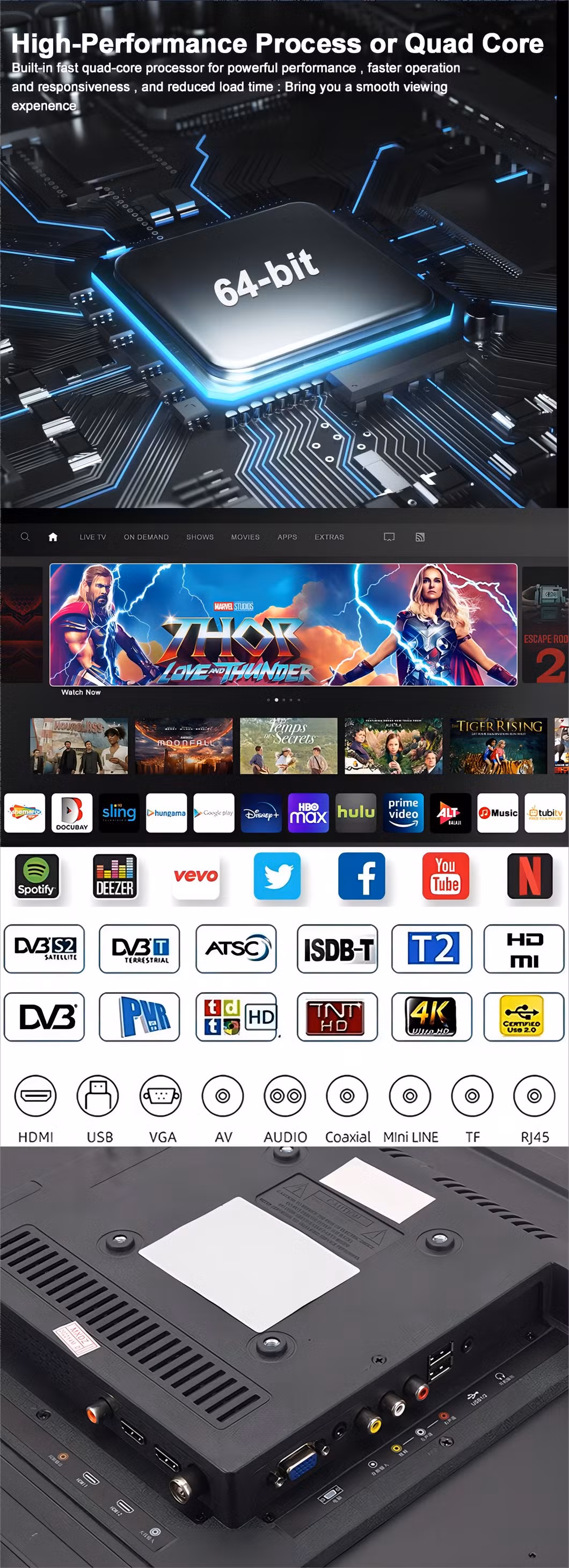55 Inch Hot Sale European Market Best Seller LED TV Television 4K Frameless Smart TV with CE RoHS Certificate