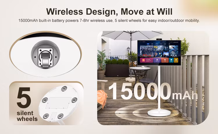 Portable LCD 21.5 Inch TV FHD IPS Touch Screen Smart Android 12 System Mini Television with WiFi USB C NFC