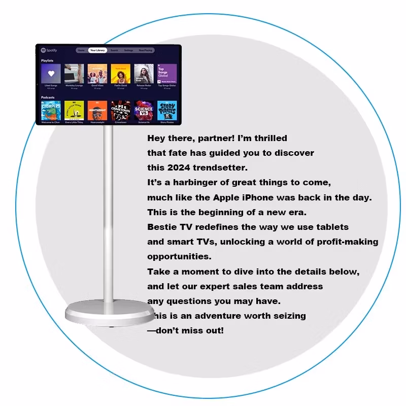 Android Tablet Portable Television in Cell Touch 32 Inch LCD Screen Movable Wireless Rollable Stand Smart TV with 5hr Battery