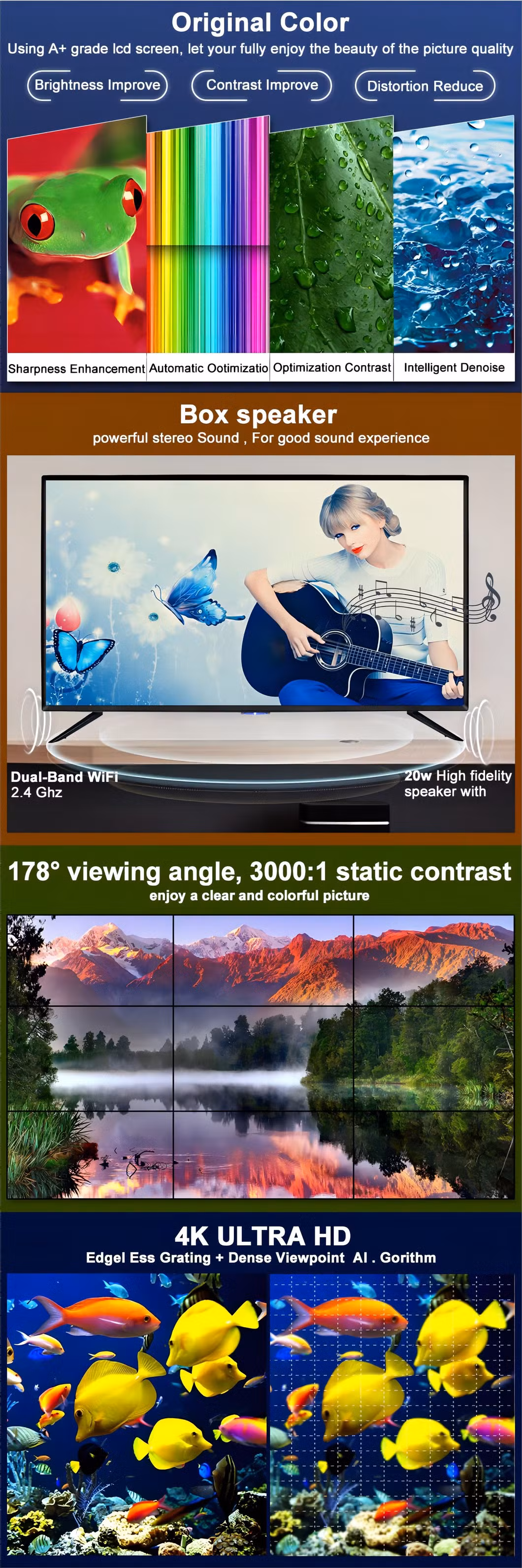 55 Inch Hot Sale European Market Best Seller LED TV Television 4K Frameless Smart TV with CE RoHS Certificate
