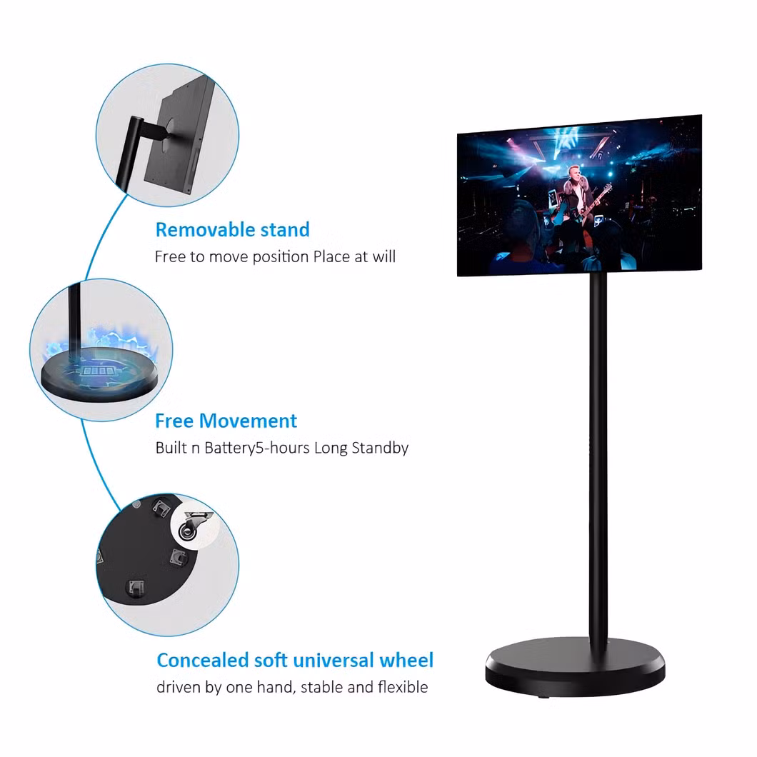 Android Tablet Portable Television in Cell Touch 32 Inch LCD Screen Movable Wireless Rollable Stand Smart TV with 5hr Battery