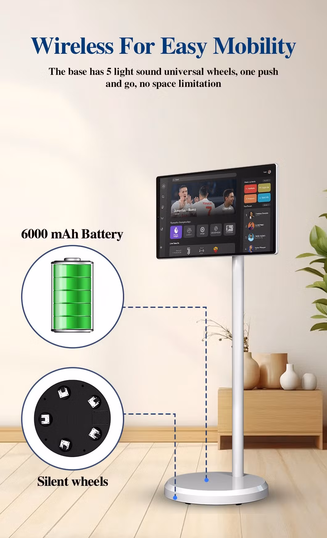 27 Inch Portable Android Smart Touch Screen TV Battery-Powered LCD Display Indoor Studying TV