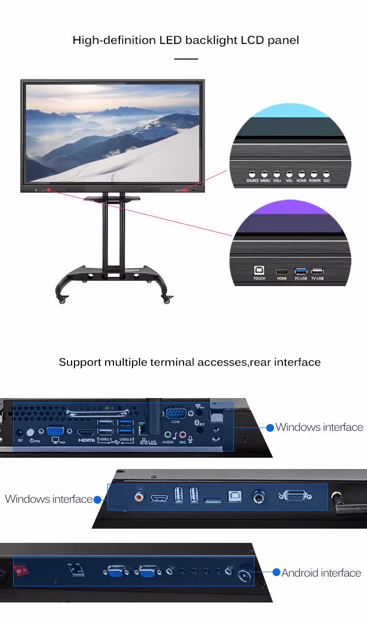 Flat Panel Smart Board Multi Touch 65 Inch TV Standalone Interactive Whiteboard