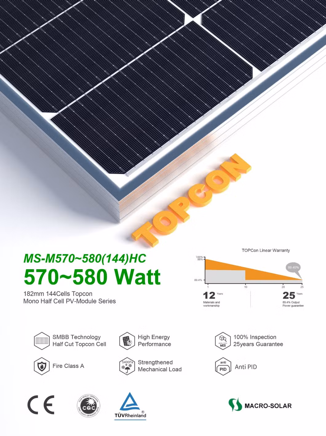 570W-590watt Solar Panel PV Module Black Frame Double Glass 182mm Topcon Half Cells Roof System Tier 1 Mono Solar Panels