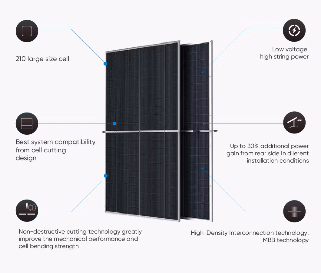 Trina Vertex S Black Frame Mono Panneau Solaire 450wp 650W 670W Bifacial PV Module
