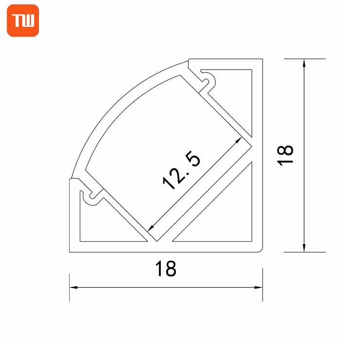 18X18mm 45degree V Shaped Triangle LED Aluminium Extrusion Aluminum Corner LED Profile