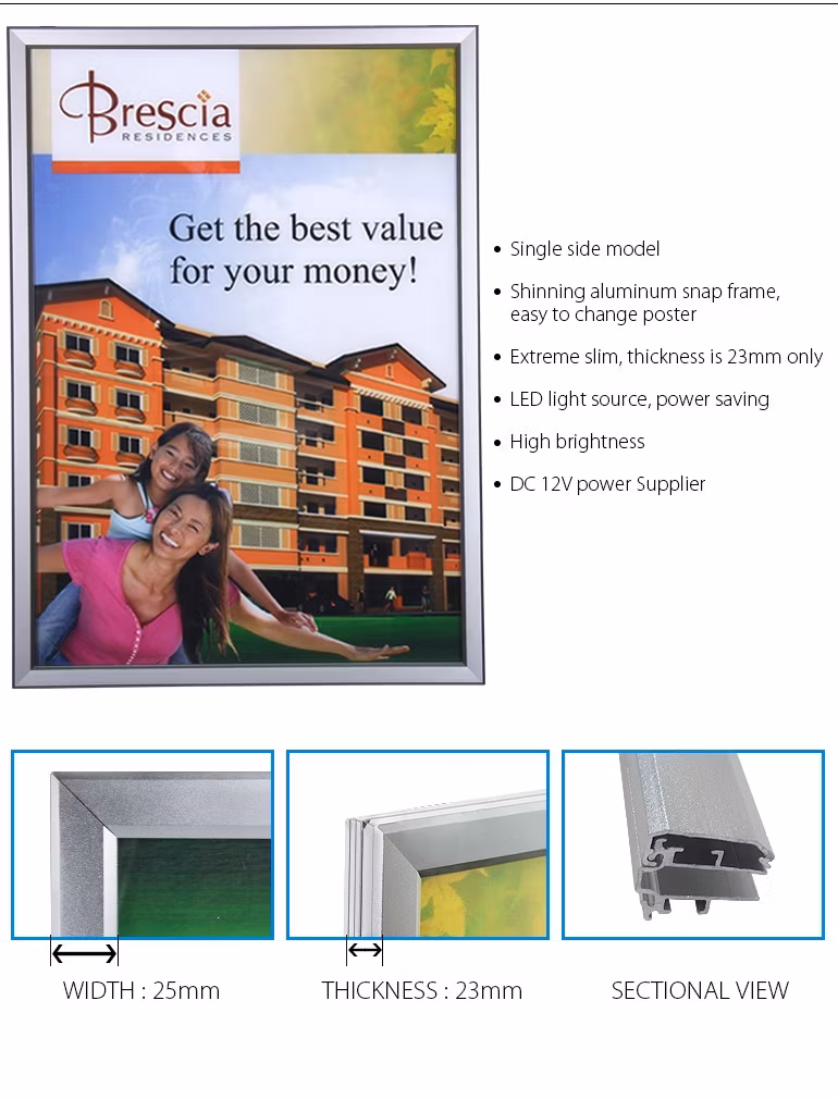 A4, A3, A2, A1, A0 Restaurant Advertising Snap Frame Light Box Wall Mount LED Menu Board