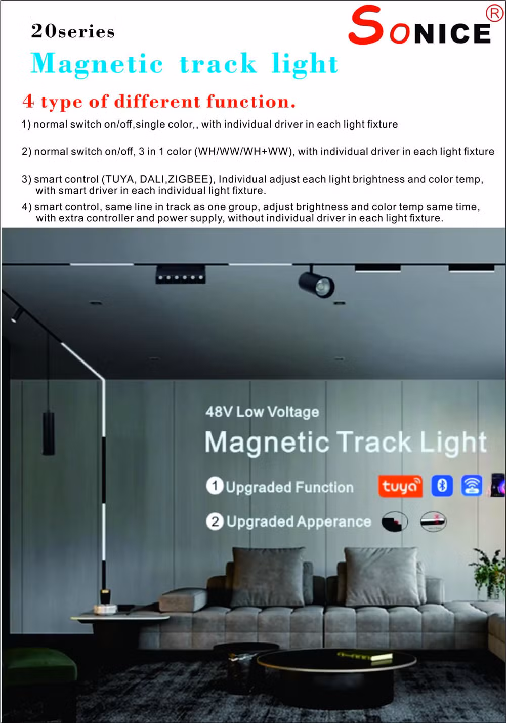 Surface Mounted 48V Tuya Magnetic Track Light