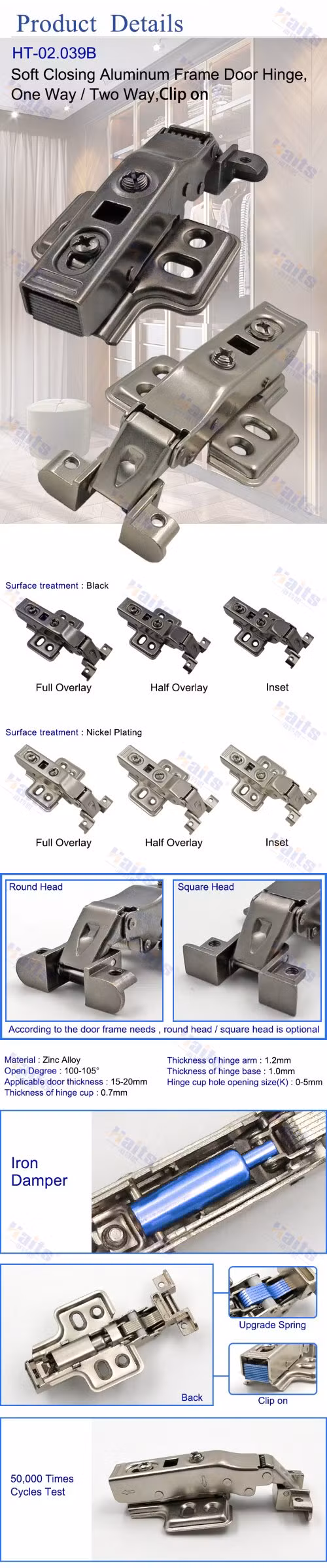 35mm Aluminum Frame Hinge Soft Closing Clip on Cabinet Door Hinge