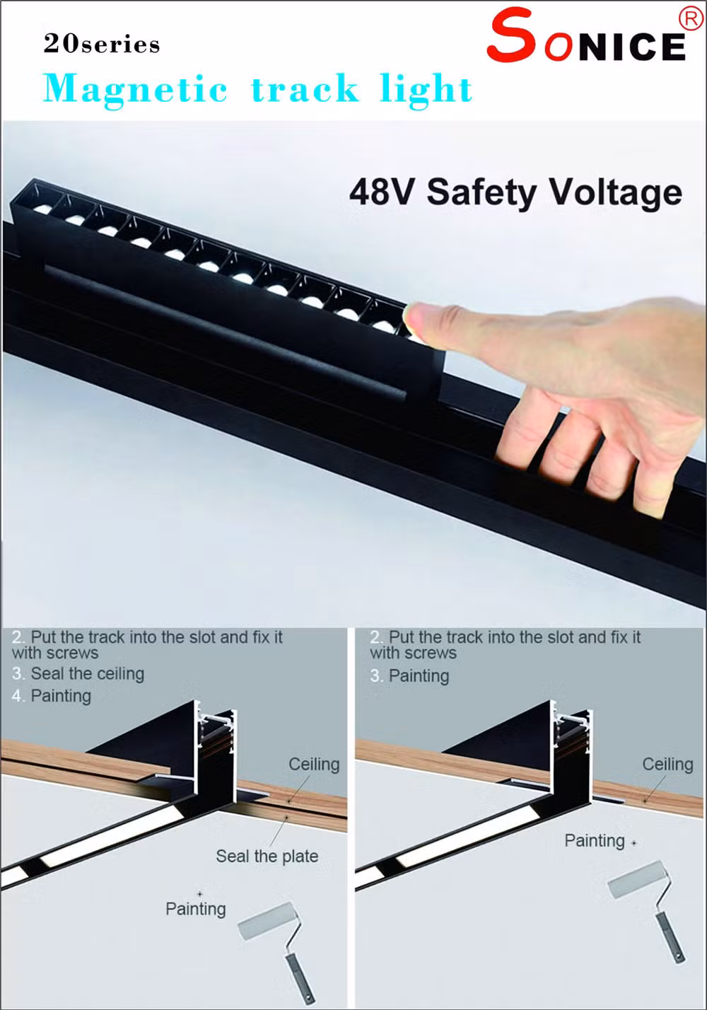 Surface Mounted 48V Tuya Magnetic Track Light