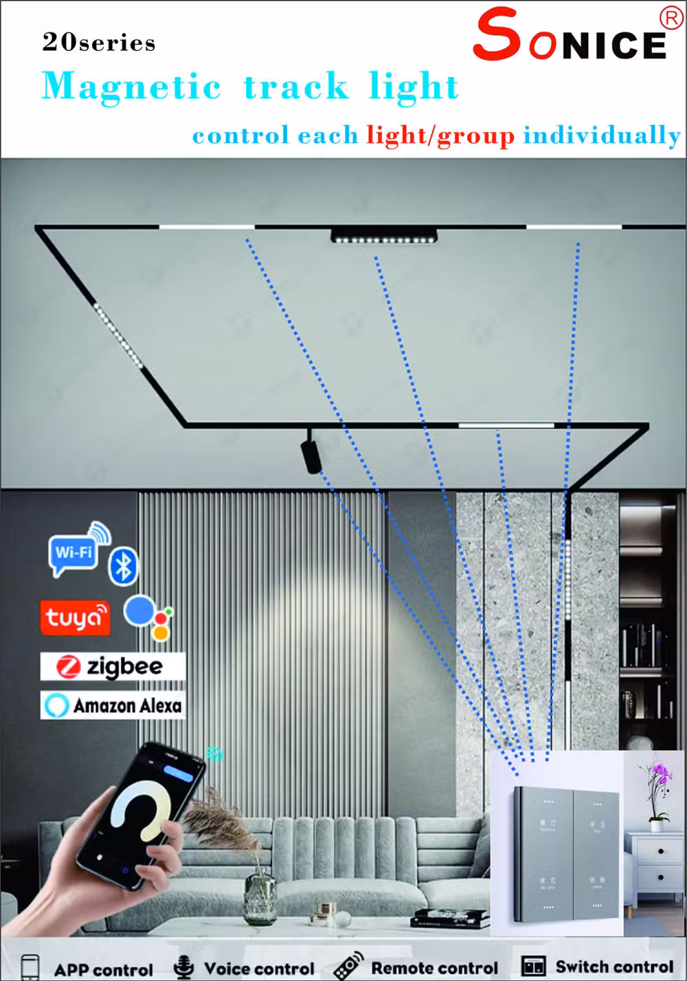 Surface Mounted 48V Tuya Magnetic Track Light