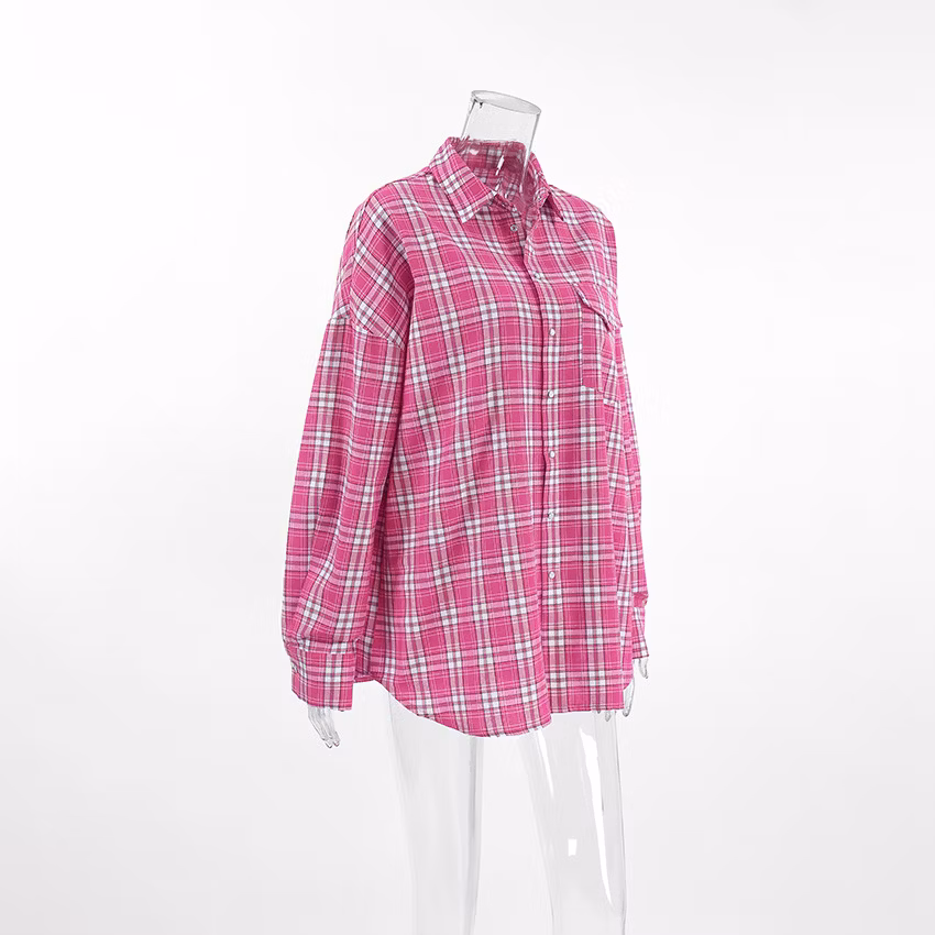 2024 Spring and Summer Casual Fashion Loose New Pink Plaid Outer Shirt for Women