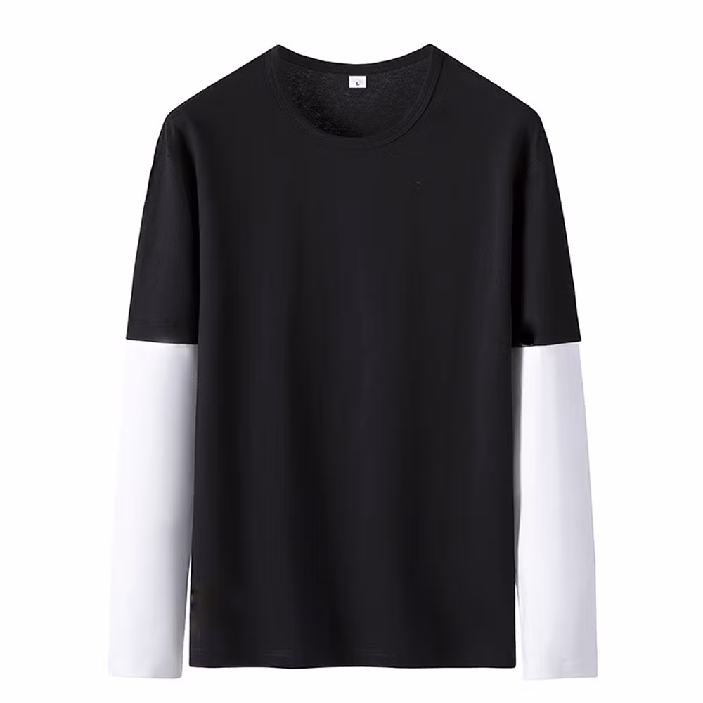 OEM Wholesale Blank Sportswear Gym Patchwork Cotton Full Sleeve Men T Shirts