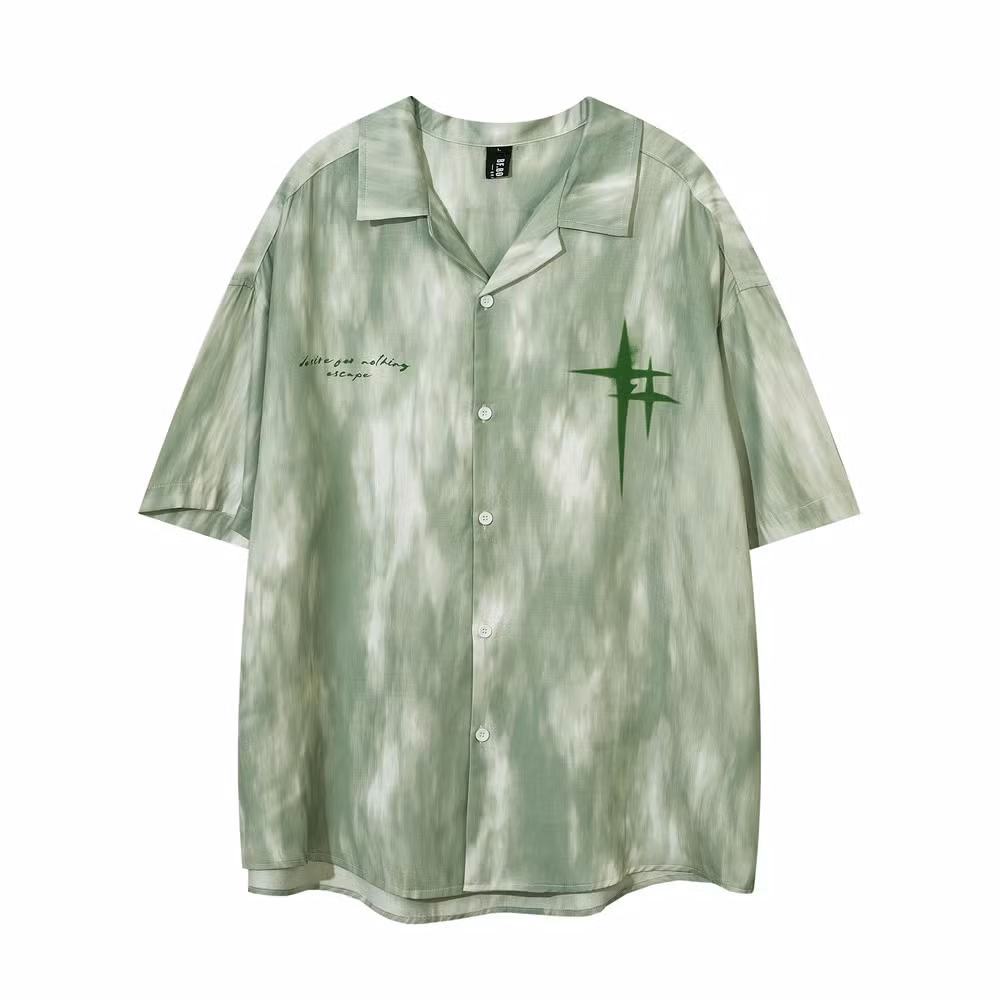 Custom Tie-Dye Fifth Sleeve Hawaiian Shirts Sublimation Printed Vintage Retro Half Sleeve Streetwear Buttons up Blouse Tops