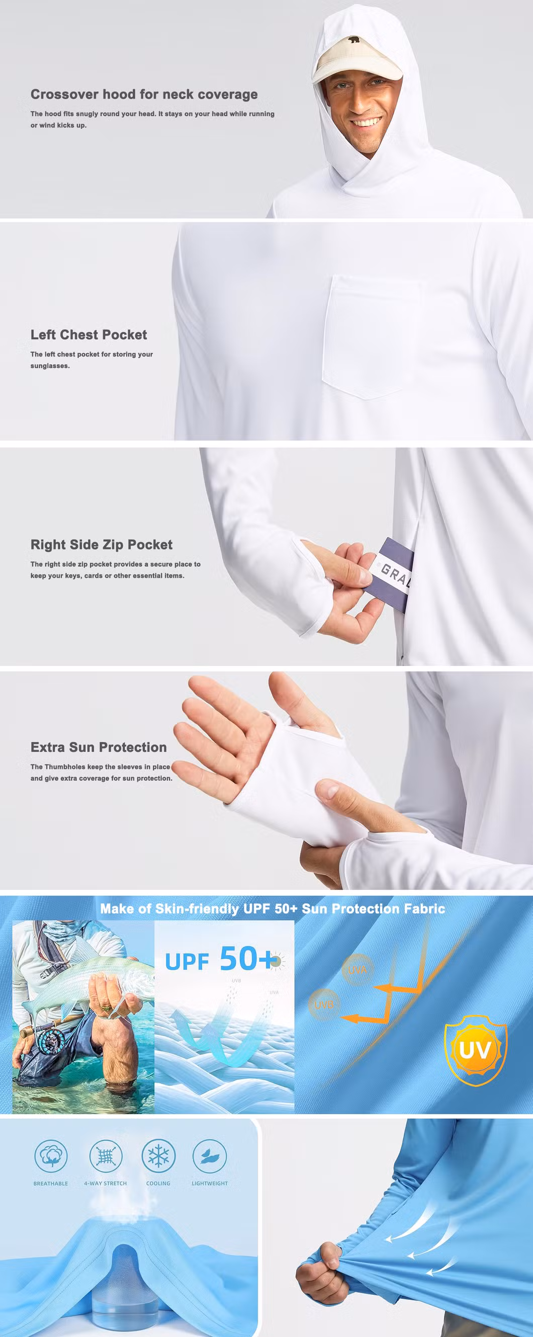 Men′s Sun Protection Upf 50+ Shirts Long Sleeve Running Workout Athletic Gym Shirt UV Swim Fish Rash Guard Hiking