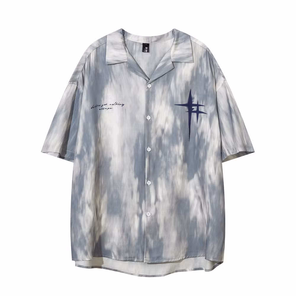 Custom Tie-Dye Fifth Sleeve Hawaiian Shirts Sublimation Printed Vintage Retro Half Sleeve Streetwear Buttons up Blouse Tops